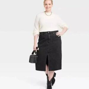 Universal Thread Black Wash Denim Jeans Midi Skirt Front Slit Sz 24 NWT